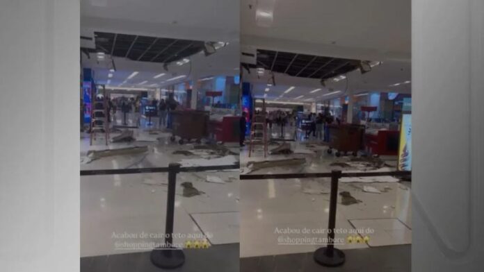 Vídeo_ teto do Shopping Tamboré desaba com fortes chuvas na Grande SP