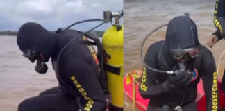 Bombeiros localizam lancha naufragada a 50 metros de profundidade no Encontro das Águas